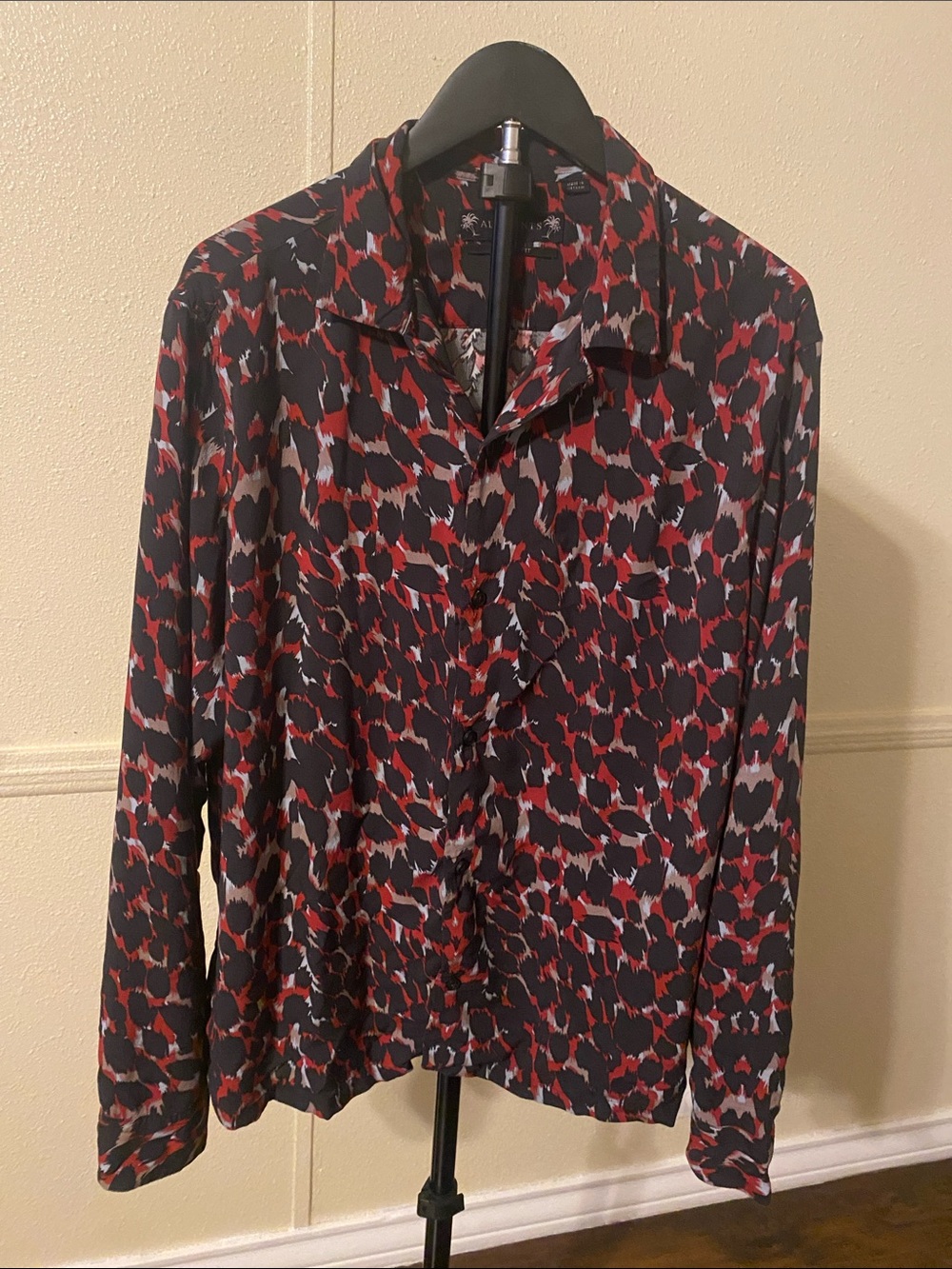AllSaints Red & Black Printed Button-Front Jacket
